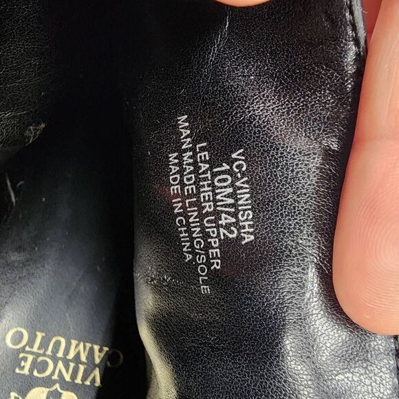 Vince Camuto Vinisha Heeled Bootie Side Zip Black Leather Gold Hardware Ankle 10 - Picture 5 of 9